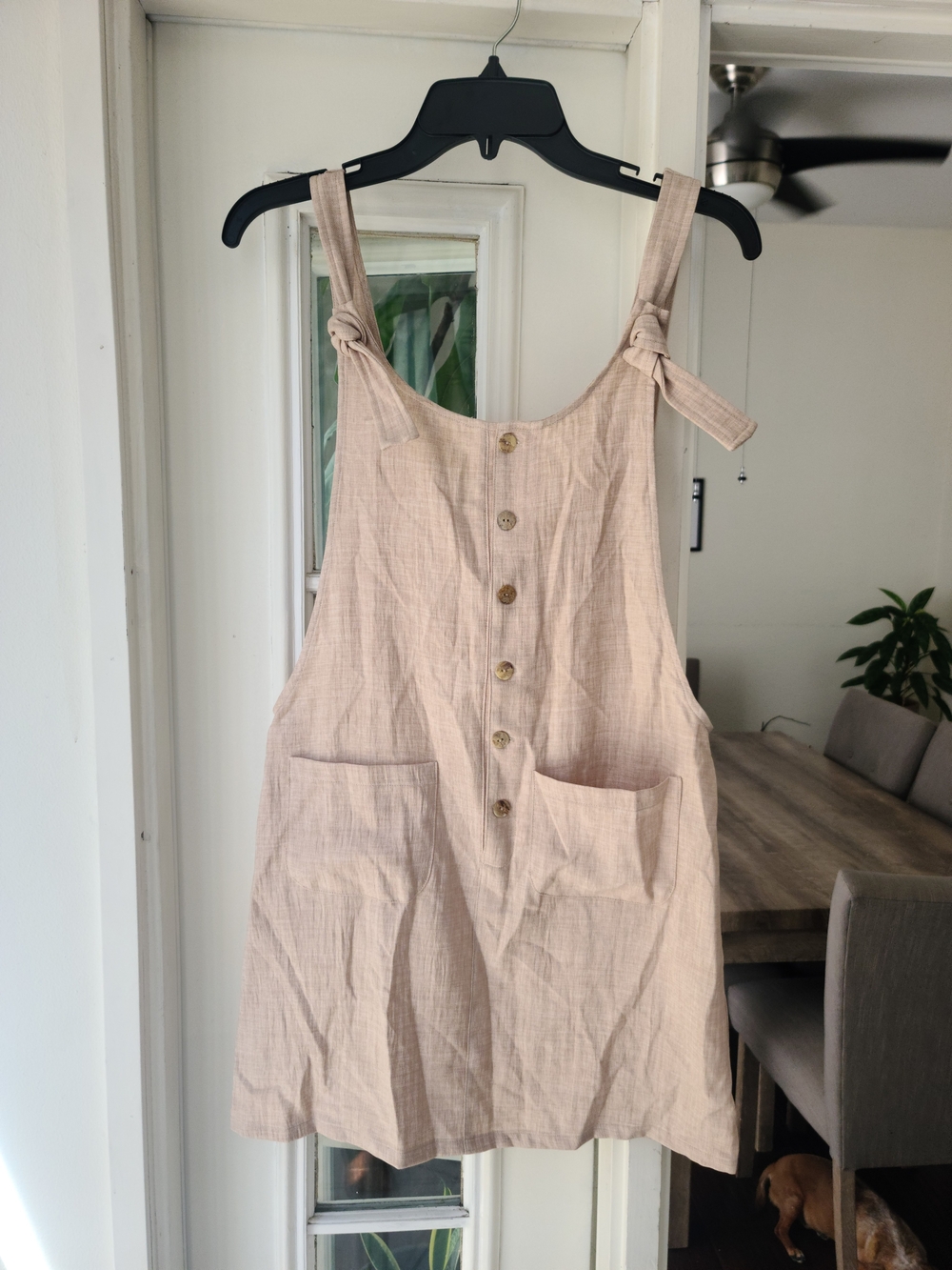 Sadie & Sage Beige Tie-Shoulder Button Mini Dress